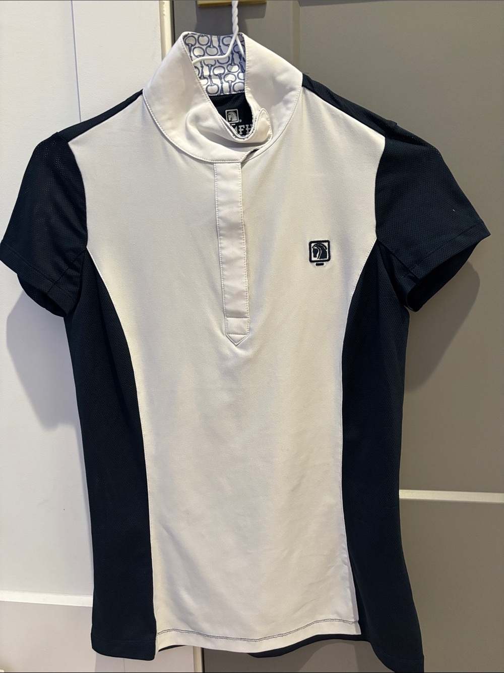 Womens Navy and White Short Sleeve Equestrian Show Shirt